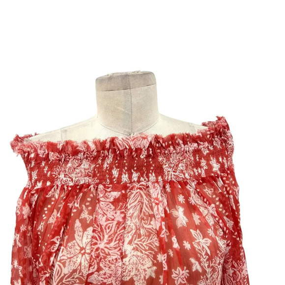 Poupette‎ St. Barth Sylvia Off Shoulder Smocked Waist Mini Dress Pink Size Large - Picture 3 of 13